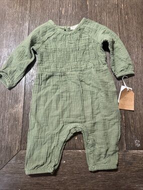 Grayson Collective Baby Gauze Romper 3-6M | Olive Green Muslin One Piece NWT
